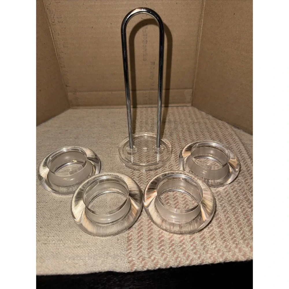 Cole And Mason Lucite Napkin Rings And Holder Vintage‎